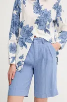 Lněné kraťasy OUI dámské, modrá barva, high waist, 92922