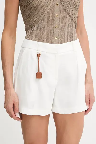 Lněné kraťasy Elisabetta Franchi dámské, bílá barva, high waist, SH01252E2
