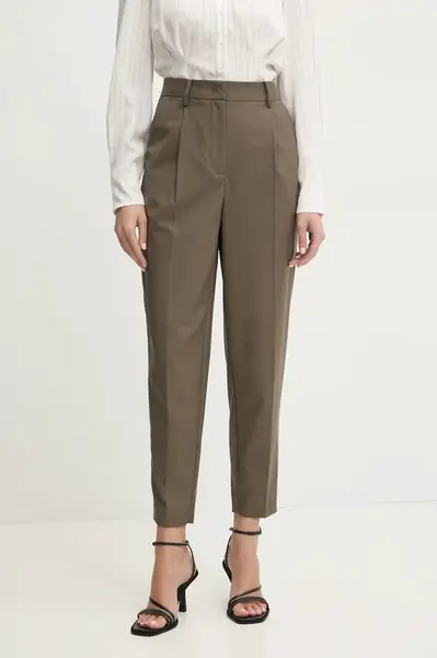 Kalhoty Bruuns Bazaar dámské, zelená barva, střih cigarette, high waist, BBW4382