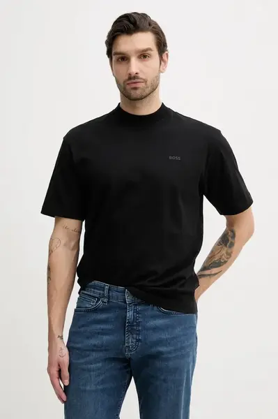 Bavlněné tričko BOSS Orange černá barva, s potiskem, 50540520