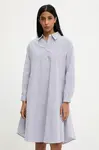 Lněné šaty Answear.LAB tmavomodrá barva, mini, oversize