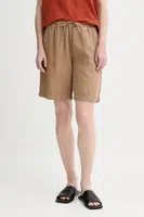 Lněné kraťasy Marc O'Polo dámské, hnědá barva, high waist, 504011215049