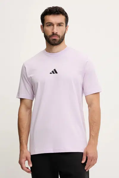 Bavlněné tričko adidas Essential pánské, fialová barva, s aplikací, JD1781