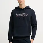 Bavlněná mikina Tommy Hilfiger pánská, tmavomodrá barva, s kapucí, s potiskem, MW0MW38672