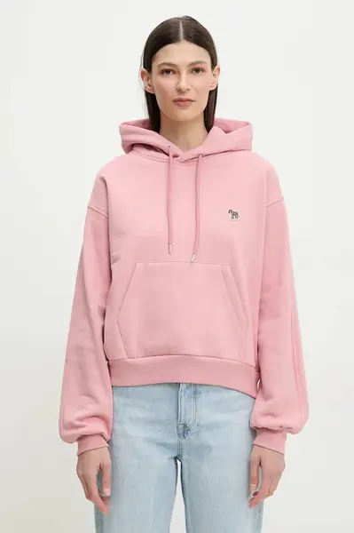 Bavlněná mikina PS Paul Smith dámská, růžová barva, s kapucí, hladká, W2R.351V.M20616