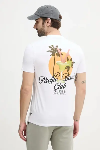 Bavlněné tričko Guess bílá barva, s potiskem, M5GI58 KBW41
