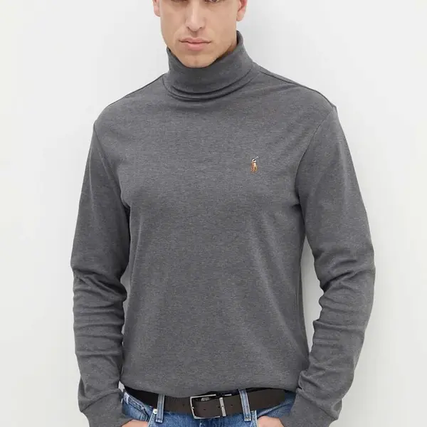 Bavlněný svetr Polo Ralph Lauren šedá barva, lehký, s golfem