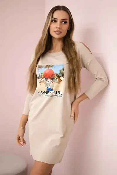 Honey girl beige print dress