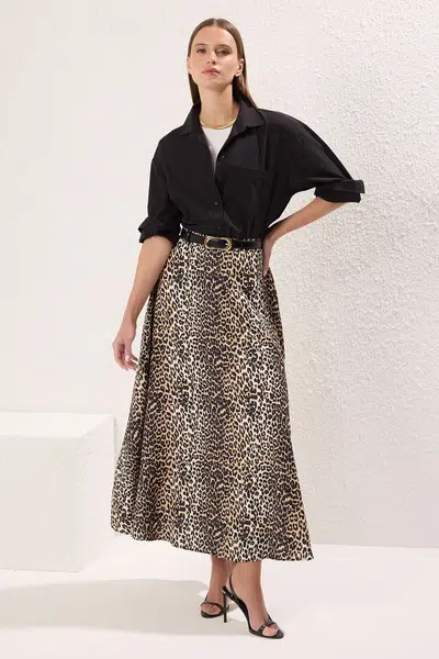 Trendyol Brown Leopard Patterned Woven Skirt