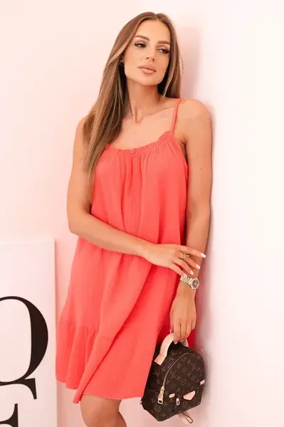 Kesi Włoski Dámske mušelínové šaty s ramienkami a volánom malina