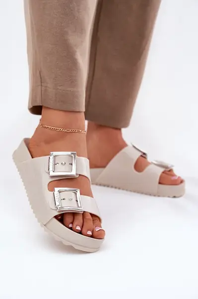 Zaxy Voňavé Dámske Pantofle S Prezkami A Trblietaním Béžové