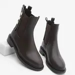 Marjin Women's Gold Buttoned Double Elastic Back Zipper Casual Boots Valone Brown