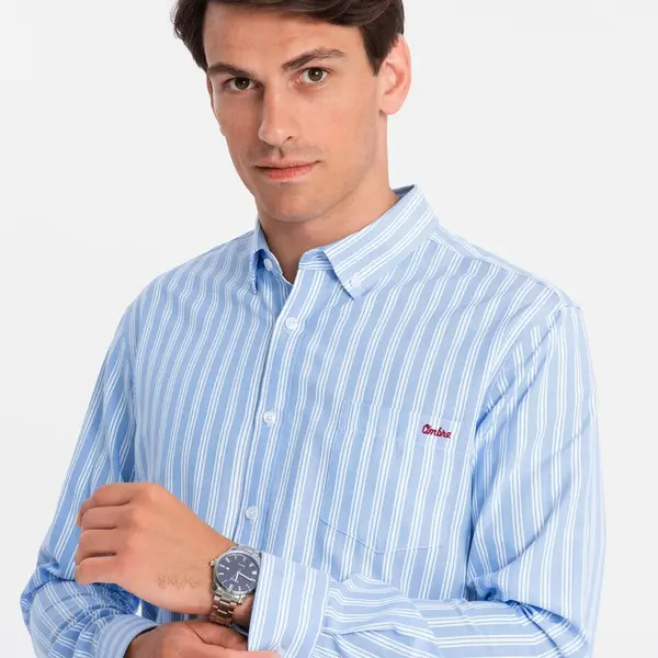 Ombre Men's REGULAR FIT shirt in white stripes with pocket - blue