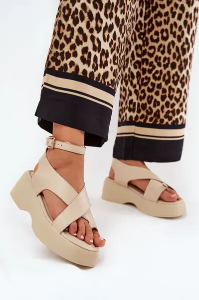 Boto Dámske sandále na platforme a podpätku z eko kože béžové Tenzorus