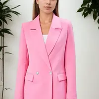26139 Dewberry Womens Large Size Woven Blazer Jacket-PINK
