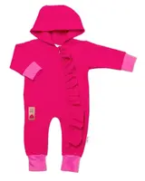Baby Nellys Teplákový overal s volánkem a kapucí GIRL,amarant, vel. 68