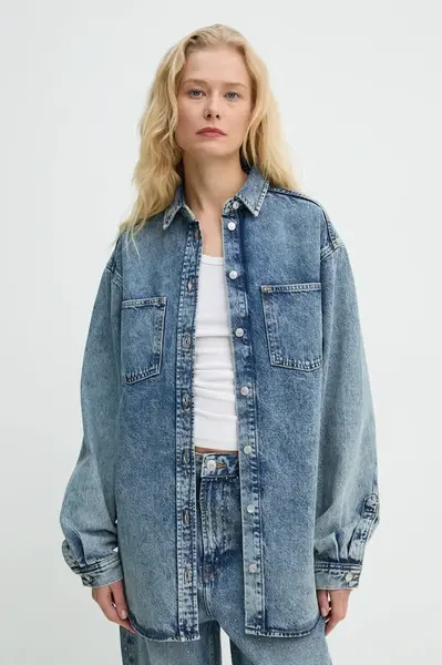 Džínová košile Samsoe Samsoe SAELEANORI dámská, modrá barva, relaxed, s klasickým límcem, F24400120