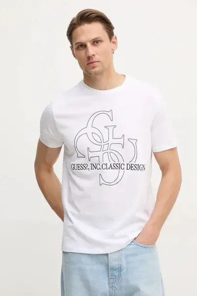 Bavlněné tričko Guess bílá barva, s potiskem, M5RI59 K9RM1