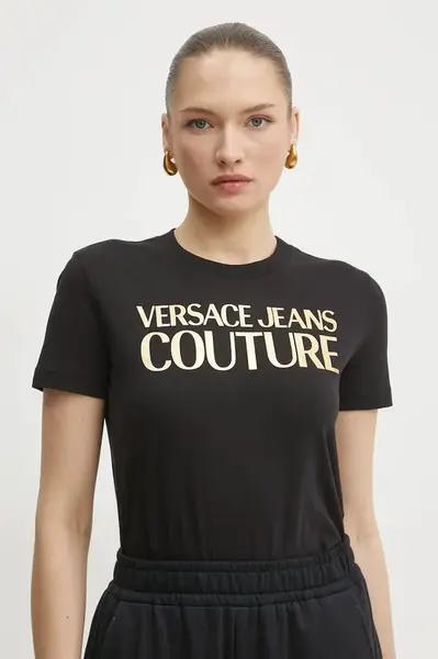 Bavlněné tričko Versace Jeans Couture černá barva, 78HAHT01 CJ00T