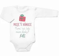 Baby Nellys Moje 1. Vánoce, Mami, tati, kde mám dárky,body dlouhý rukáv  , bílé vel. 62