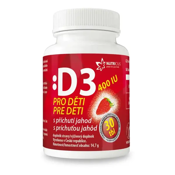 Nutricius Vitamín D3 400 IU pro děti s příchutí jahod 30 tablet
