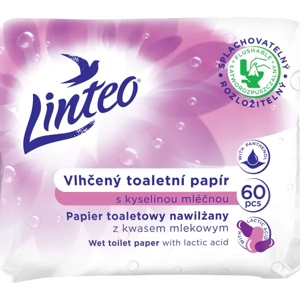 Linteo Vlhčený toaletní papír s kyselinou mléčnou 60 ks