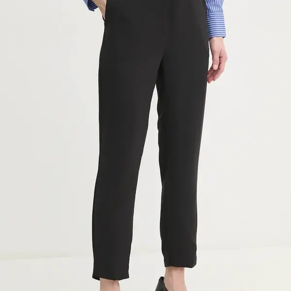 Kalhoty Tommy Hilfiger dámské, černá barva, střih cigarette, high waist, WW0WW45450
