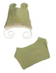 Baby Nellys Pletená čepice s bavlněnou podšívkou a šátkem 2v1, Teddy Hand made - oliva