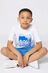 Dětské bavlněné tričko BOSS bílá barva, s potiskem, J52044