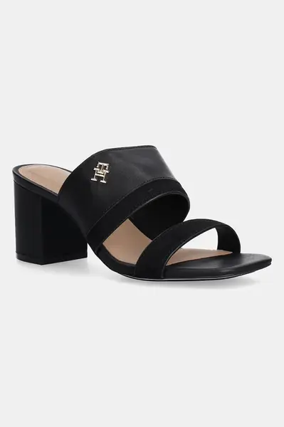 Kožené pantofle Tommy Hilfiger LEATHER & SUEDE BLOCK HEEL MULE