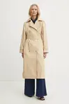 Trench kabát Twinset dámský, béžová barva, přechodný, dvouřadový, 251TP2660