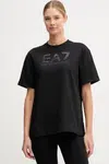 Bavlněné tričko EA7 Emporio Armani dámské, černá barva, AF12957.7W000540