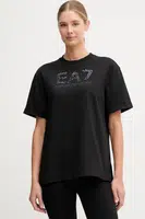 Bavlněné tričko EA7 Emporio Armani dámské, černá barva, AF12957.7W000540