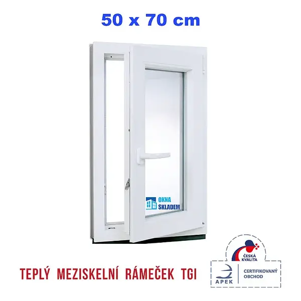 Plastové okno | 50 x 70 cm (500 x 700 mm) | bílé |otevíravé i sklopné | pravé