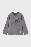 Dětské bavlněné tričko s dlouhým rukávem Mayoral šedá barva, s potiskem, 4089