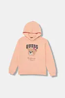 Dětská bavlněná mikina Guess oranžová barva, s kapucí, s aplikací, J5YQ06 KA6R4