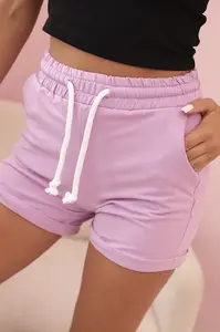 Kesi Dámské bavlněné šortky s gumou a zavazováním v pase světle fialové