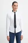Bavlněná košile Elisabetta Franchi dámská, bílá barva, relaxed, se stojáčkem, CA09156E2