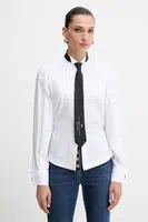 Bavlněná košile Elisabetta Franchi dámská, bílá barva, relaxed, se stojáčkem, CA09156E2