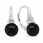 Brilio Silver Elegantní stříbrné náušnice s černými perlami a zirkony EA364WBC