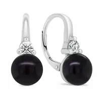 Brilio Silver Elegantní stříbrné náušnice s černými perlami a zirkony EA364WBC