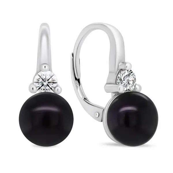 Brilio Silver Elegantní stříbrné náušnice s černými perlami a zirkony EA364WBC