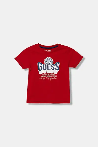 Dětské bavlněné tričko Guess červená barva, s potiskem, N5YI12 K8HM0