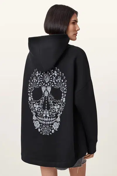 Mikina AllSaints SHKULL dámská, černá barva, s kapucí, W144JC
