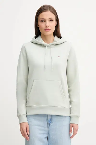 Mikina Tommy Jeans dámská, zelená barva, s kapucí, hladká, DW0DW19958