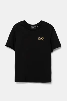 Dětské bavlněné tričko EA7 Emporio Armani černá barva, s potiskem, 7B000020 AF10378