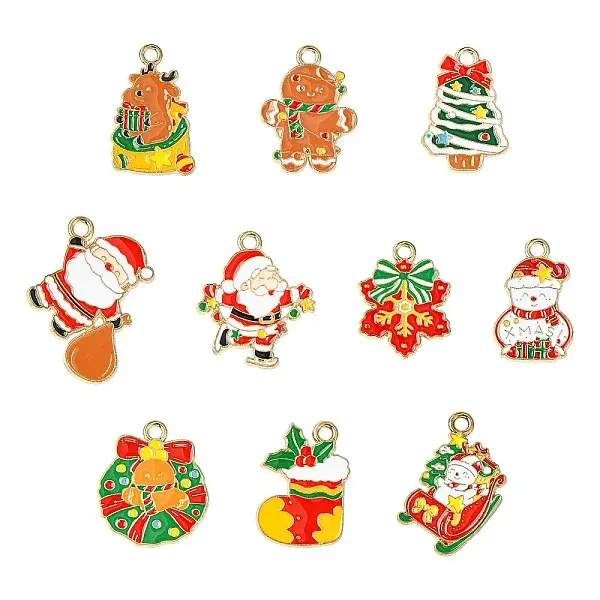 40Pcs 10 Styles Christmas Alloy Enamel Pendants