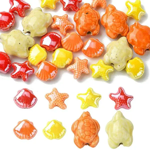 24Pcs 8 Styles Handmade Porcelain Beads