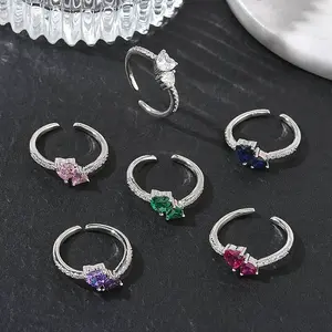 Brass Micro Pave Cubic Zirconia Cuff Open Rings