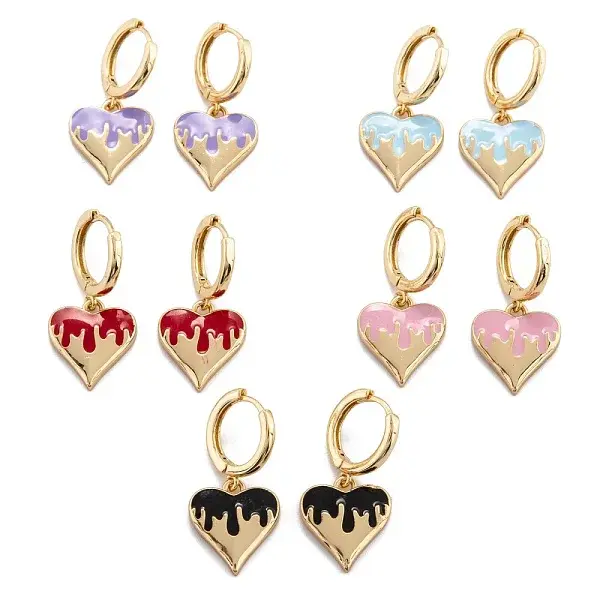 Brass Enamel Huggie Hoop Earrings